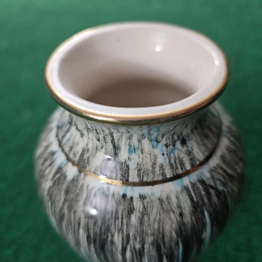 Vintage Ceramic‎ Vase Gold Trim Drip Glaze Mid Century Modern Decor